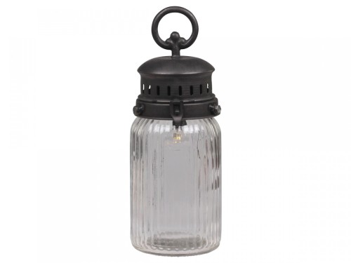 Lampion LED na baterie z timerem 30 cm antyczny czarny metalowy z uchwytem Chic Antique