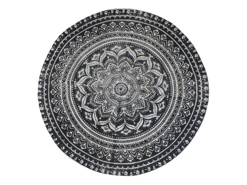 Okrągły dywan jutowy 120 cm – beżowy z czarnym wzorem, skandynawski styl Chic Antique