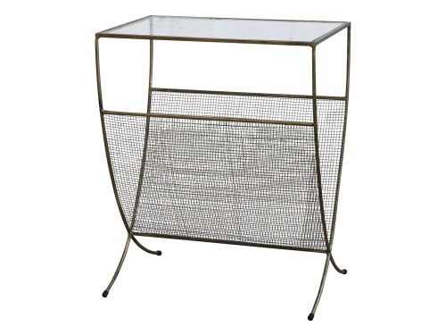 Metalowy stolik pomocniczy z gazetnikiem Chic Antique – antyczny mosiądz, styl vintage