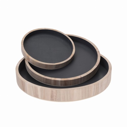 TACE DREWNIANE OKRĄGŁE KOMPLET 3 SZT.  - CZARNE