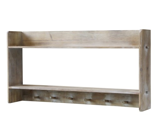 RUSTYKLANA PÓŁKA ŚCIENNA Z WIESZAKAMI CHIC ANTIQUE 77x38 CM - DREWNIANA, NATURALNA