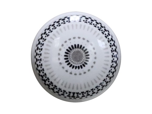 CERAMICZNA GAŁKA / UCHWYT MEBLOWY CHIC ANTIQUE 4 CM - BIAŁA W SZARY WZÓR