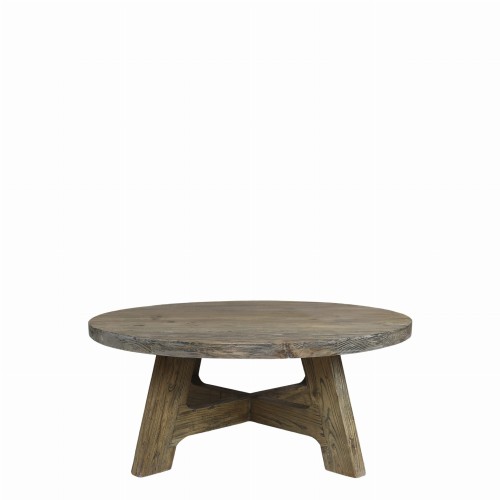 POSTARZANY, OKRĄGŁY STOLIK KAWOWY Z DREWNA Z ODZYSKU MARSEILLE CHIC ANTIQUE 38x90 CM - NATURALNY