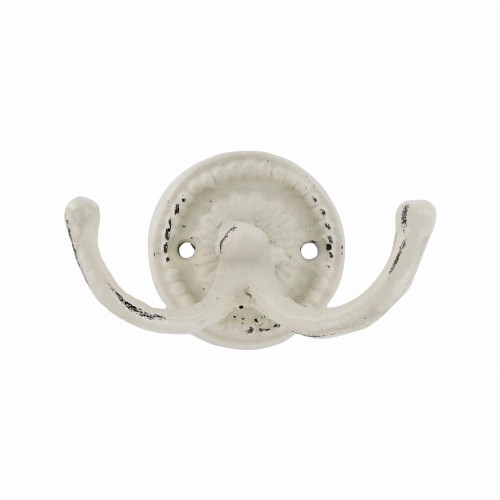 Metalowy podwójny wieszak ścienny Chic Antique 6x6 cm – kremowy